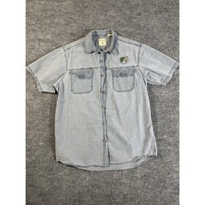 RedHead Men's Gray Chambray Short Sleeve Button-Up Cotton Shirt Fish L